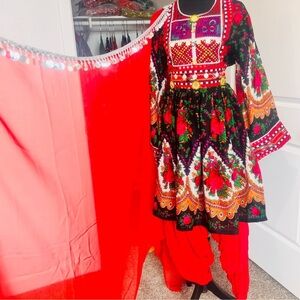 Elegant Orange Afghani Dress with Handmade Chest Design – Gulnar Fabric